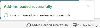 Screenshot of successful add-in load in Excel