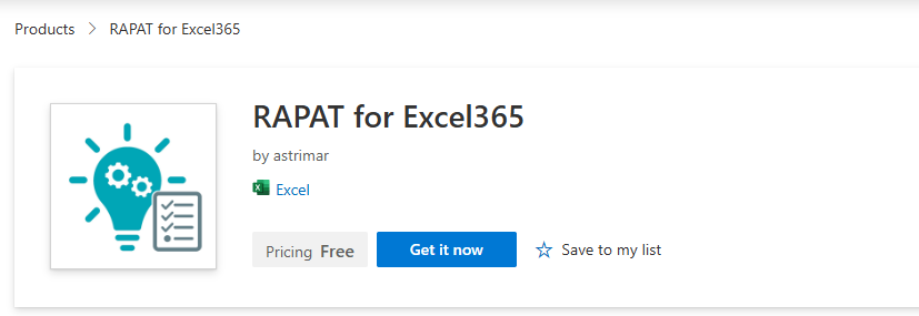 Screenshot of the RAPAT listing in Appsource