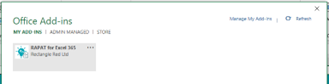 Screenshot showing the 'My add-ins' area in Excel
