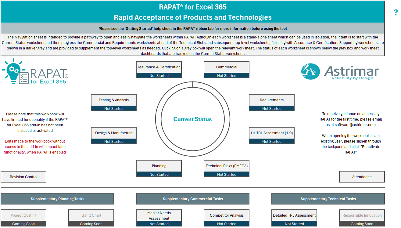 Screenshot of the Navigation worksheet