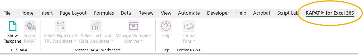 Screenshot of the RAPAT ribbon in Excel