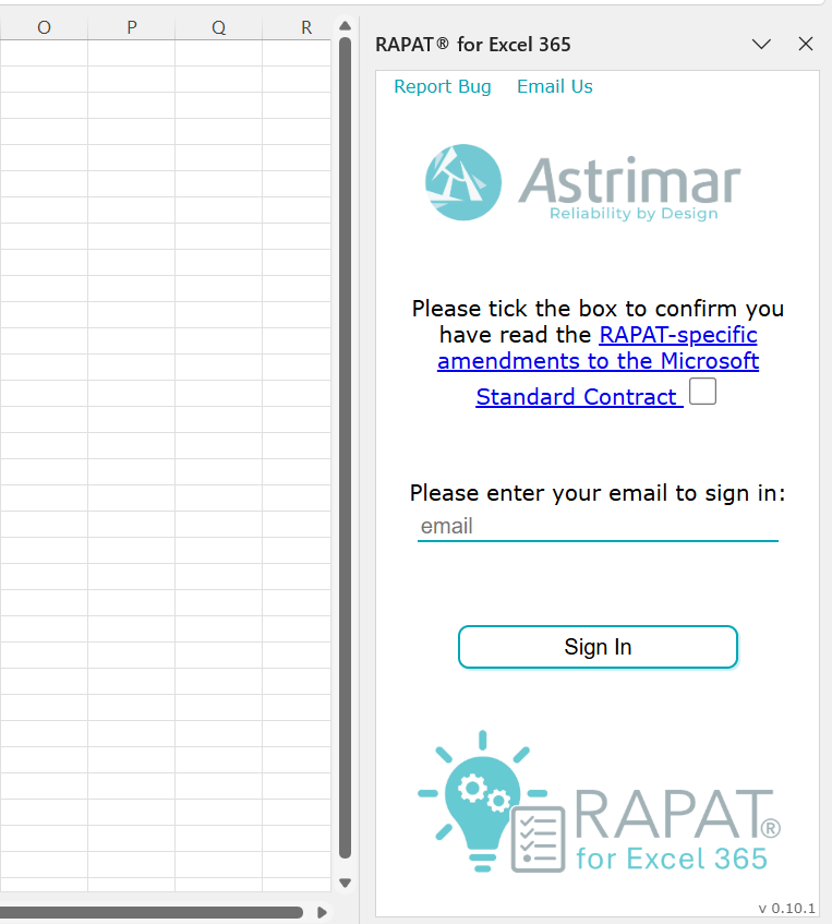 Screenshot highlighting the 'sign-in' area on the taskpane